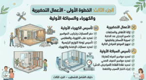 الجزء الثالث: الخطوة الأولى – الأعمال التحضيرية والكهرباء والسباكة الأولية